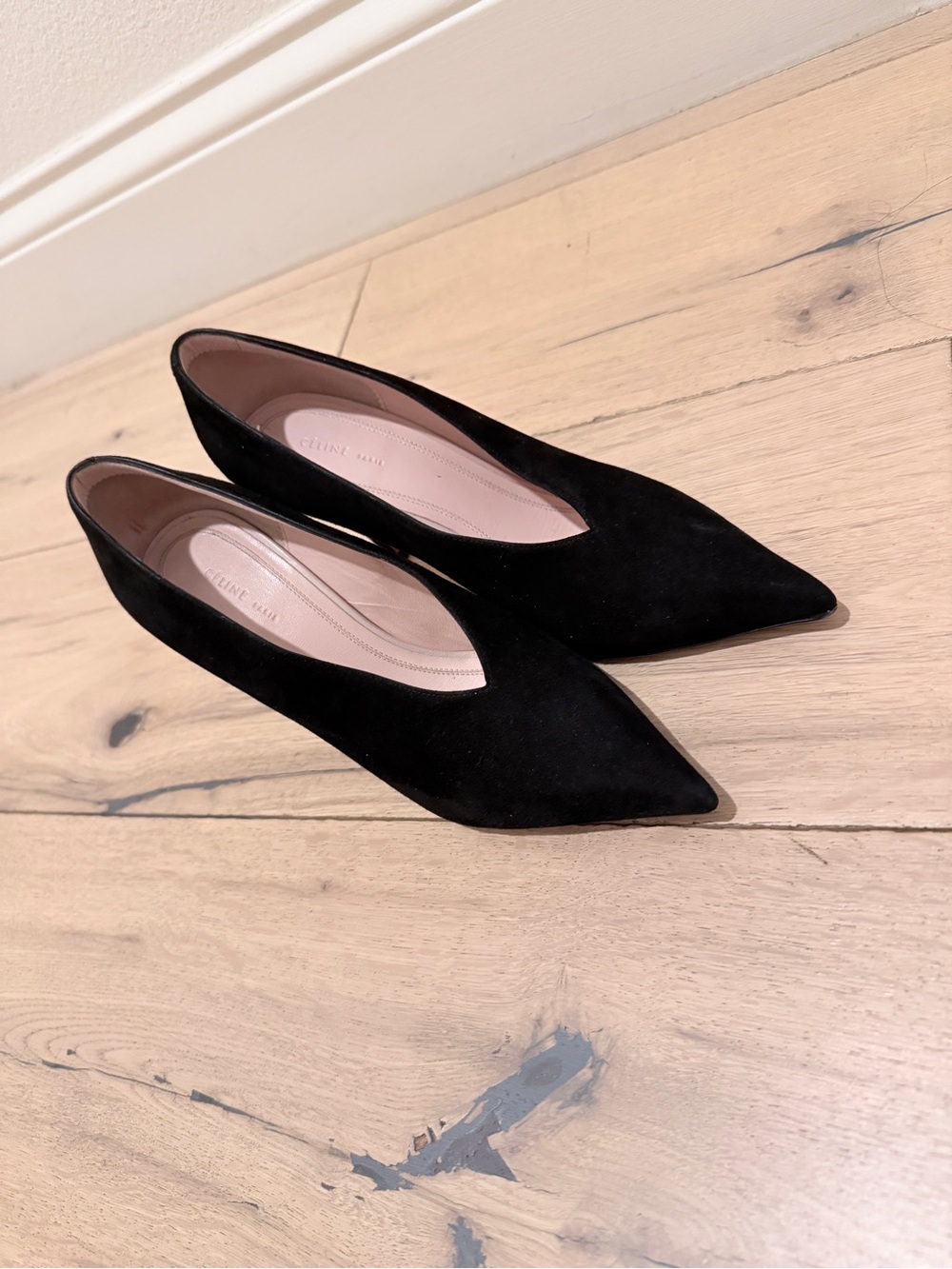 Celine Black V Neck Suede Pumps